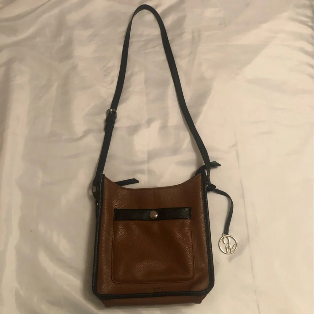 Nine West Brown and Black Pebbled Leather crossbody Messenger